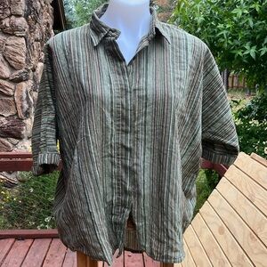 Zig Zag Nepal 100% cotton lightweight Gilman sleeve shirt earth tones L